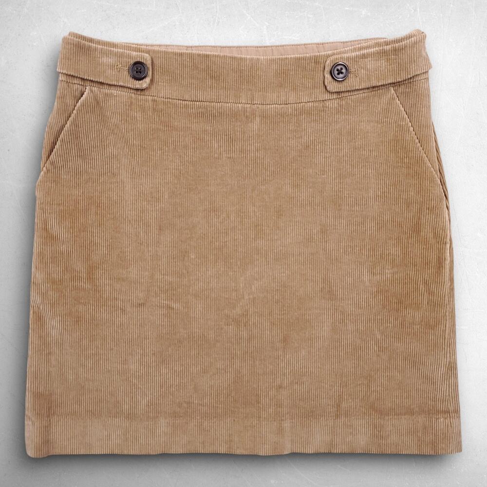 Banana Republic Mini Skirt Women 0 Beige Corduroy Buttons Zip Pockets Stretch
